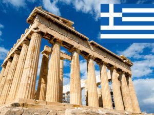 Bandera grecia y Partenón